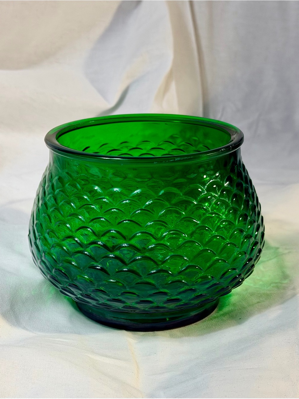 Vintage E.O. Brody Emerald Green Glass Fish Scale Bowl Planter MCM USA